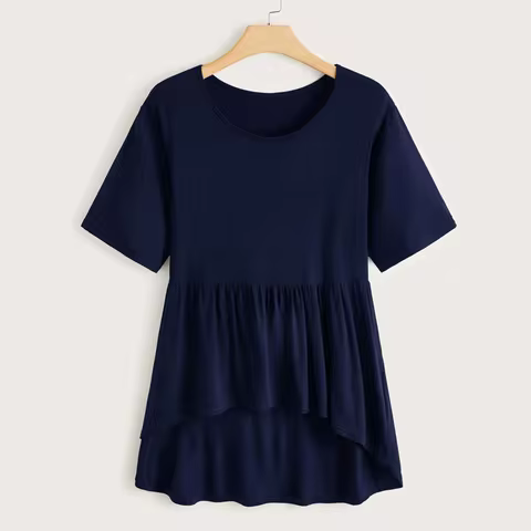 Plus Size Casual Tops Women 4XL 5XL 6XL Short Sleeve Hi Low Summer T-shirt Tee Elastic Waist Ladies 