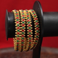 Matt Gold Ethnic Indian Bangles With Red & Green Stone - Set of 4  Artlah Gelang Tangan Indian Bangl