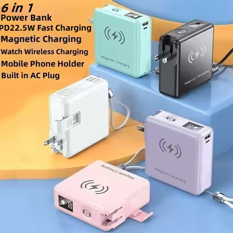 15000mAh Magnetic Wireless Power Bank with AC Plug Cable Fast Charging Portable Charger for iPhone 1