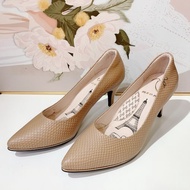 細格羊皮尖頭高跟鞋-卡其