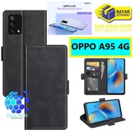 Flip cover OPPO A95 4G Premium Leather Wallet sarung buku dompet model buka tutup kesing hp kondom hp casing flip case wallet