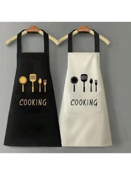 1入組可調式頸帶防水和防油煮食圍裙，附有2個口袋，適用於餐廳和家庭烹飪的男女通用廚房圍裙