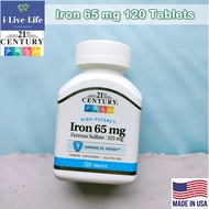 ธาตุเหล็ก High potency Iron 65 mg 120 Tablets 21st Century ช่วยสร้างเม็ดเลือดแดง