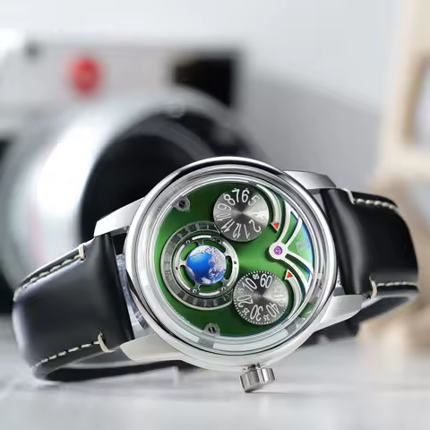 OBLVLO Fashion Eagle 3 Eyes Automatic Watch for Men Green Dial Blue Luminous Waterproof Mechanical L