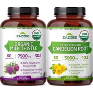 Zazzee USDA Organic Milk Thistle and Dandelion Root Supplement | 10:1 Organic Dandelion Root Extract