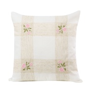 Lace & Embroidery Rose Embroidery with Drawn Thread Hand Hemstitched Polylinen Cushion Cover/Throw P