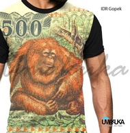 Kaos uang 500 rupiah limaratus rupiah IDR Gopek uang gambar orang utan