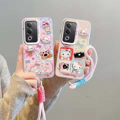 3D Sanrio Kitty Cinnamoroll Bear Cartoon Mirror Holder Phone Case For OPPO A77 A77S A78 A79 A80 A9 A