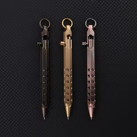 Portable Brass Pen Medium Point 1.0mm Bolt Action Signature Pen Retro Smooth Writing Ballpoint Pen