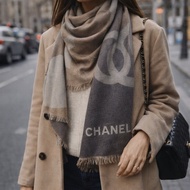 914intheair精品代購『全新』Chanel 雙C LOGO雙面漸層灰棕漸層羊絨圍巾