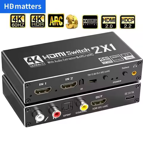 2 port HDMI 2.0 audio extractor for PS5 4K 60Hz 5.1Ch HDMI2.0b HDMI ARC Switch with audio toslink st
