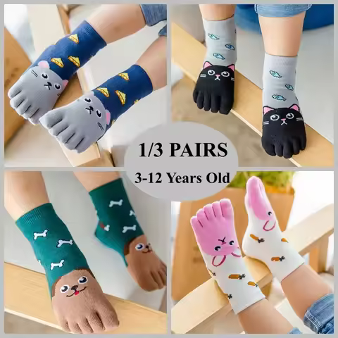 1/3 Pairs Kids Toe Socks Cute Cartoon Five Finger Socks Girls Boys Kawaii High Quality Cotton Childr