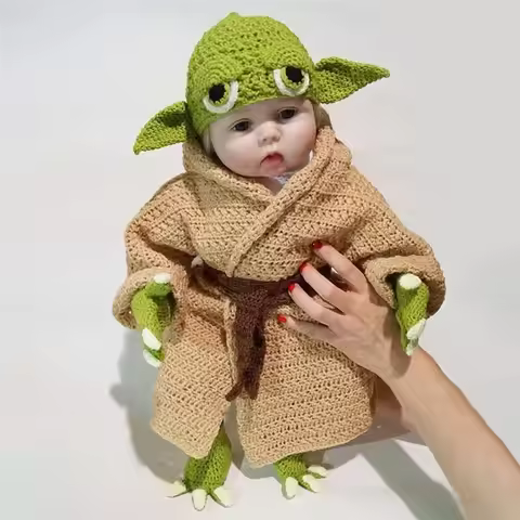 2024New Baby Yoda Children Clothes Set Crochet Yoda Halloween Costume Newborn Baby Yoda Cartoon Clot