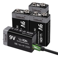 Kuugro USB 9V Rechargeable Battery 1100mAh Type-C Rechargeable 6F22 9V Li-ion Battery for RC Helicop