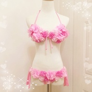 Yaoyao Handmade Original บิกินี่สามเหลี่ยมสําหรับผู้หญิงในชุดว่ายน้ําไนลอนสีชมพูพร้อมเอฟเฟกต์กระชับส