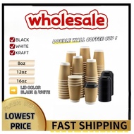 500pcs】Double Wall Coffee Cup (16oz 12oz 08oz) With Lid Cover Disposable Coffee Mug Cup