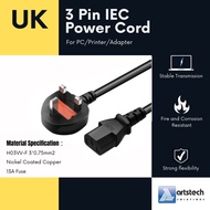 UK plug 3 pin 13A 1.5M IEC Power Cable for PC Printer Laptop Adapter Monitor