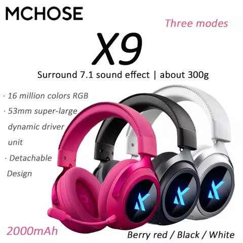MCHOSE X9 Wireless Headworn E-sports Headset Three Mode Noise Reduction Game FPS Surround 7.1 sound