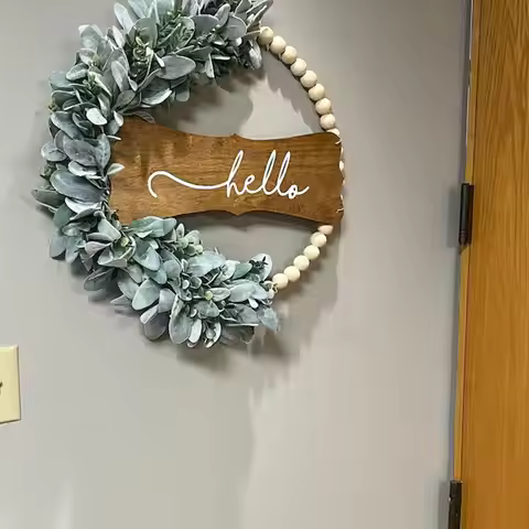 Artificial Wood Bead Eucalyptus Wreath Farmhouse Door Decor Artificial Greenery Wreath Farmhouse Sig