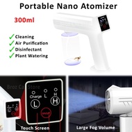 Wireless Disinfection Spray USB Sanitizer Blue Light Nano Atomizer Fogging Gun Purify 300ml Touch Screen Penyembur 消毒枪