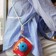 蒙德裡安配色毛絨小包斜挎手提鑰匙包背包毛絨掛件可愛藍牙耳機包