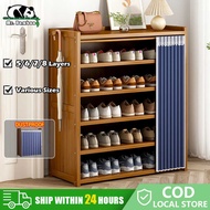 Cabinet Bamboo Mr.Bamboo Rack Storage With Curtains Shoe Organizer