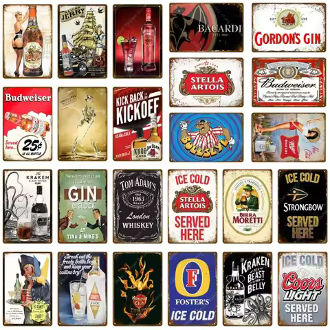Vintage Ice Cold Foster's Coors Beer Metal Signs Wall Plaque Home Bar Pub Club Decor Famous Whiskey 