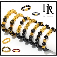 DR Jewelry Fashion Hot Sale Accessories 24K Gold Plated Pixiu Beads Bracelet For Unisex Emas 916 Bracelets Lucky Gathering Wealth Jewelry Gelang Lelaki Pixiu 开光招財辟邪黃金黑曜石貔貅手链手鏈