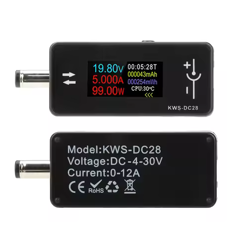 KWS-DC28 Interface Tester 4-30V 12A Voltage Current Tester Digital Voltmeter Ammeter 0.96 Inch TFT C