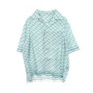 Christian Dior Oblique Pixel 短袖襯衫 #40 絲綢 白色 藍色 二手 男款