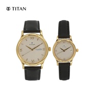 Titan White Dial Black Leather Strap Couple Watches 15802490YL04