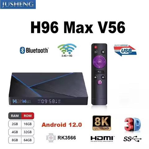 H96 Max V56 Android 12.0 Smart TV BOX 8K RK3566 Cortex-A55 Dual Wifi 2.4G/5.8GHz 8GB 32GB 64GB Set T