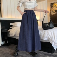 Women Jeans Skirt Fashion Casual Elastic Waist A-line Outfit Denim Skirt