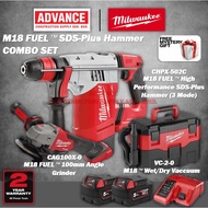 MILWAUKEE CHPX SDS-PLUS HAMMER COMBO SET RM3078 (SDS-PLUS HAMMER CHPX-502C, ANGLE GRINDER CAG100X-0, VACUUM VC-2-0)