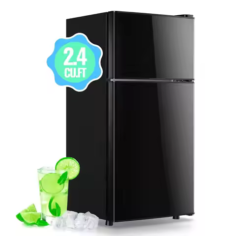 45L Mini Fridge with Freezer & Double Door Small Size Tiny Refrigerator with 7 Temperature Control K