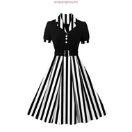 Fashion Summer Short Vintage Casual Women's Dress Elegant Polka Dot Print Patchwork Turn Down Collar