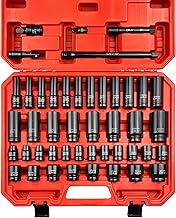 EACELIY 45pcs 1/2" Socket Set, Drive Deep and Shallow Impact Socket Set, Including 3 ", 5", 10" Impa