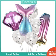 GeeParty 7 Pcs Mermaid Number Balloons Party Foil Balloon Happy Birthday Party Festive Decorations B