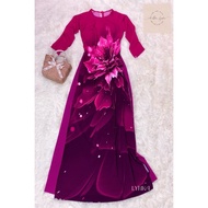 E11-6D FLOWER PRINTED Ao Dai ROUND NECK /READY MADE Ao Dai/LYNKA88 Ao Dai