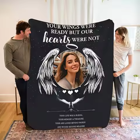 1pc Custom Photo Flannel Blankets "A Hug From Heaven" Design Personalized Memorial All Seasons Home 