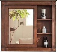 HDZWW Wood Wall Storage Cabinet with Vanity Mirror and Sliding Barn Door Rustic Brown Cabinets Bathroom Furniture Bathroom Solid Wood Bathroom Mirror