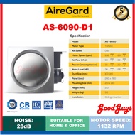 AireGard AS-6090-D1 Exhaust Fan Air Ventilator 4" / 4 Inch Silent Series (Round) (Silver) 80cfm - AS