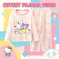 [Ship from Malaysia] baju tidur baby girl Bulk Discount Pajamas Girls' Long Sleeve Round-Neck KT Cat