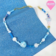 NECKLACE - K-438 - Bead Choker - mixed colors blue pink white