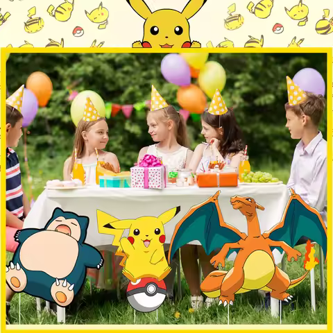Pokemon Yard Signs with Stakes,8pcs Pokemon Themed Yard Signs for Pokemon Party Decorations Supplies