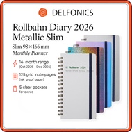 Delphonics Rollbahn Diary 2026 Metallic Slim Monthly Planner (Oct 2025 – Dec 2026) – Compact 98 × 16