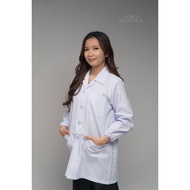 White Lab Coat with Front Buttons, Long Sleeves + Elastic – Doctor Student/ Laboratory/