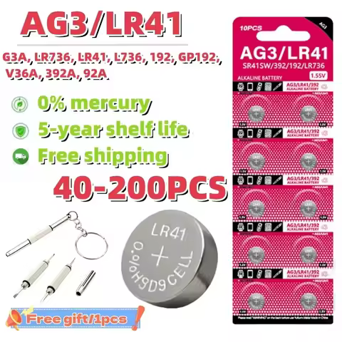 40-200PCS 1.55V AG3 LR41 Button Batteries SR41 392 192 Round Cell Coin Alkaline Battery L736 384 SR4