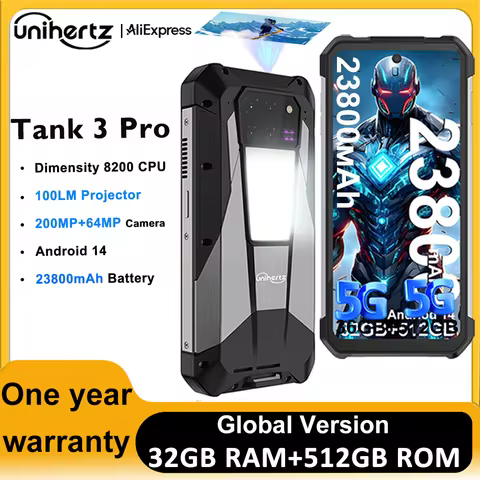 Unihertz Tank 3 Pro 8849 Rugged 5G Smartphone Android with 100 Lumens Projector 32GB 512GB 23800mAh 