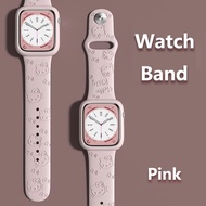 เสื้อมีสายน่ารักสำหรับสายคาด Apple Watch 1/2/3/4/5/6/7/8/9สายนาฬิกาซิลิโคน Ultra2พิเศษ IWatch 38มม. 42มม. สาย H-0-l-l-e-o Kitty